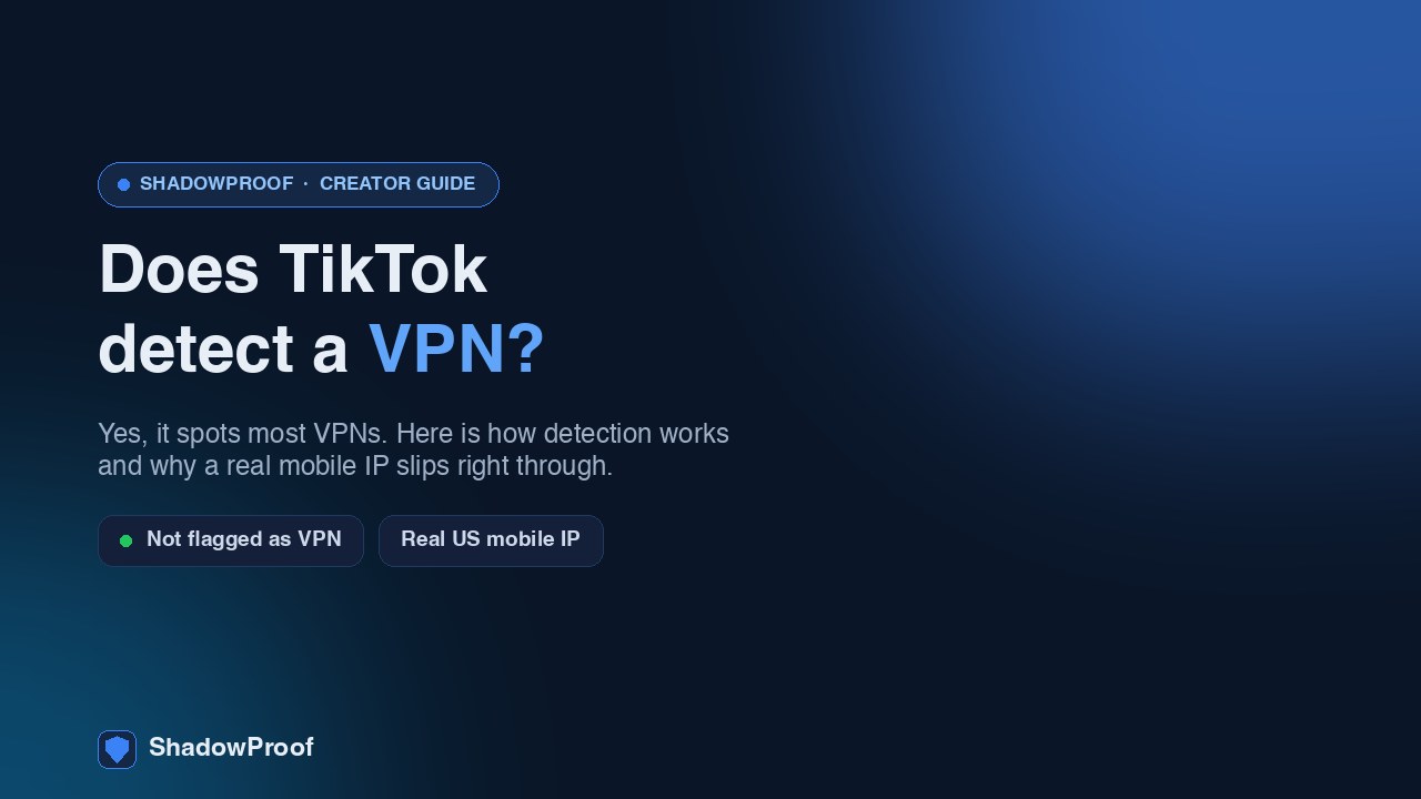 A phone running TikTok with a VPN shield icon being flagged by a detection scanner