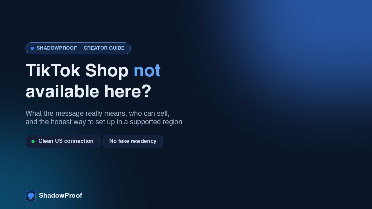Phone showing a TikTok Shop product page with a not available in your country message